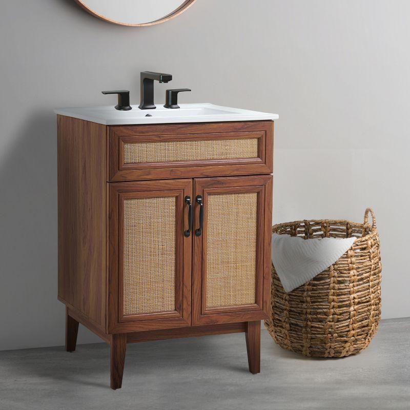 Javer 24" Rattan Modern Farmhouse 2-Shelf Bath Vanity Cabinet Only (Sink Basin not Included)