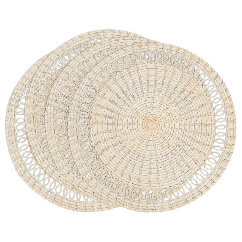 Saro Lifestyle Rattan Loopy Spiral Placemat (Set of 4), Beige, 15"x15"