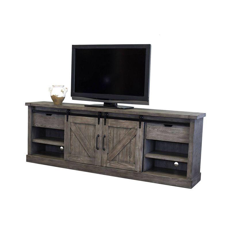 86" Rustic Brown Wood TV Console with Sliding Doors