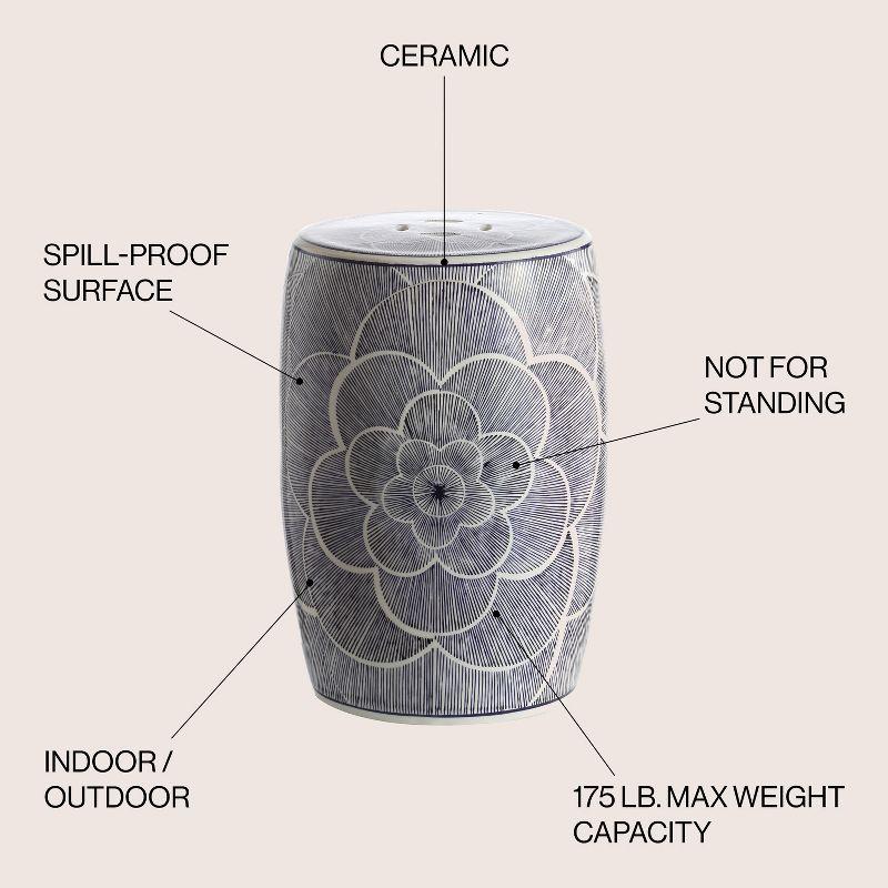 JONATHAN Y Camellia 17" Ceramic Drum Garden Stool, Blue