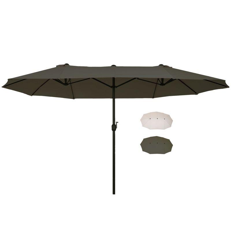 Gray Double-Sided Steel 15ft Patio Umbrella with Crank Handle