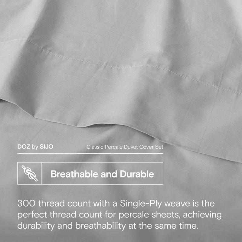 DOZ Long Staple Cotton Duvet Cover Set, Crisp Percale Weave, Breathable, Matte Finish, Durable, Hotel Comfort, 8 Loops