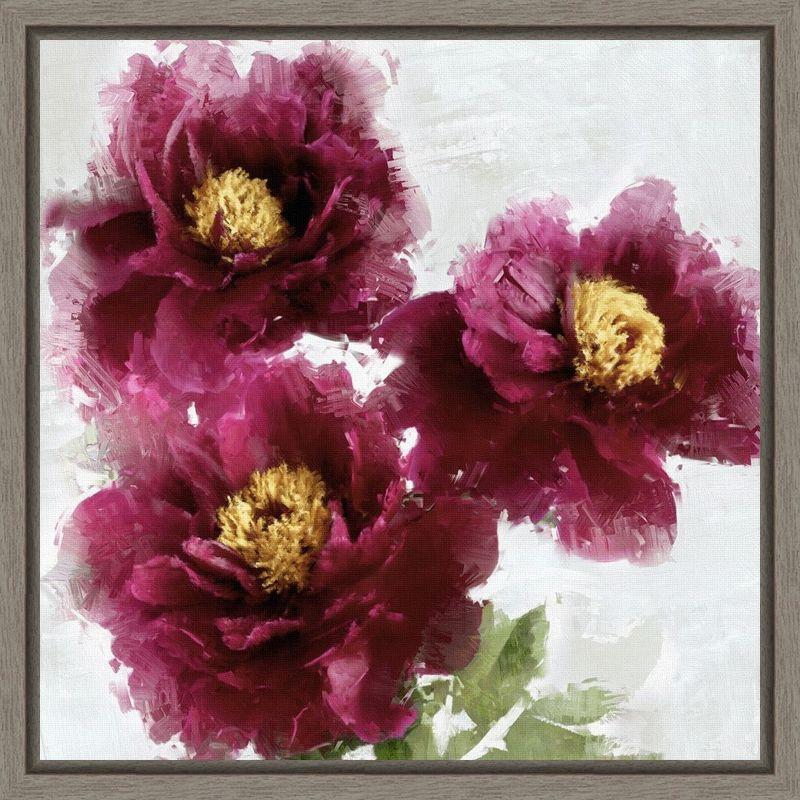 Burgundy Bloom Floral Canvas Print with Grey Frame, 16 x 16 inches