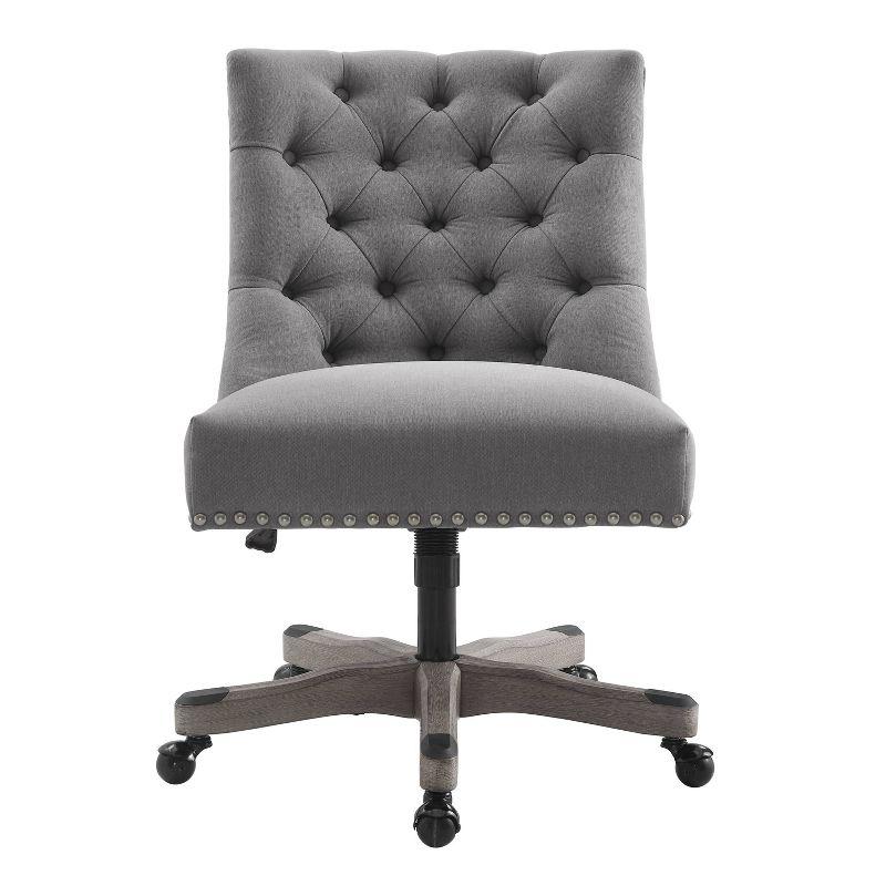 Della Traditional Tufted Wood Base Swivel Office Chair Gray - Linon