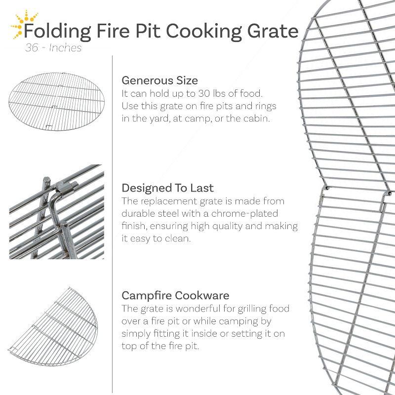 Sunnydaze Outdoor Camping Portable Heavy-Duty, Foldable Chrome-Plated Fire Pit Cooking Grill Grate - 36"