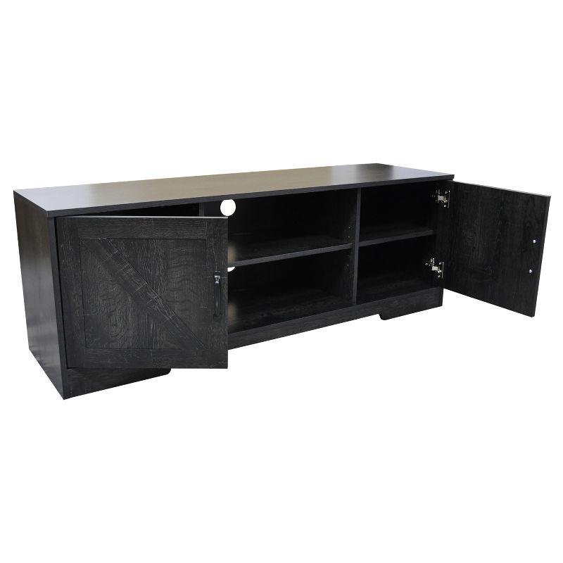 AndMakers 59 in. Farmhouse Black Oak TV Stand For TVs Up To 59" with 2 Storage Cabinets, Wood Barn Door Media Television Console Table With Storage
