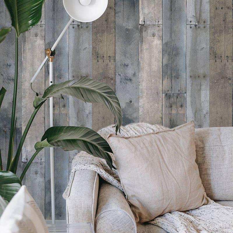 Tempaper & Co.® Repurposed Wood Removable Peel and Stick Wallpaper, 28 sq ft: Vinyl Self-Adhesive Blue Wood Grain