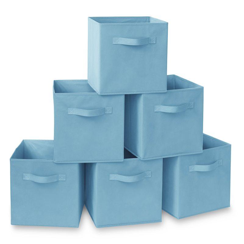 Baby Blue Collapsible Fabric Cube Storage Bins, Set of 6