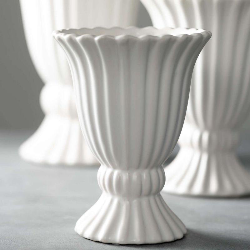 Sullivans Matte White Ribbed Ceramic Urn Set of 3  10"H  8"H & 7"H White