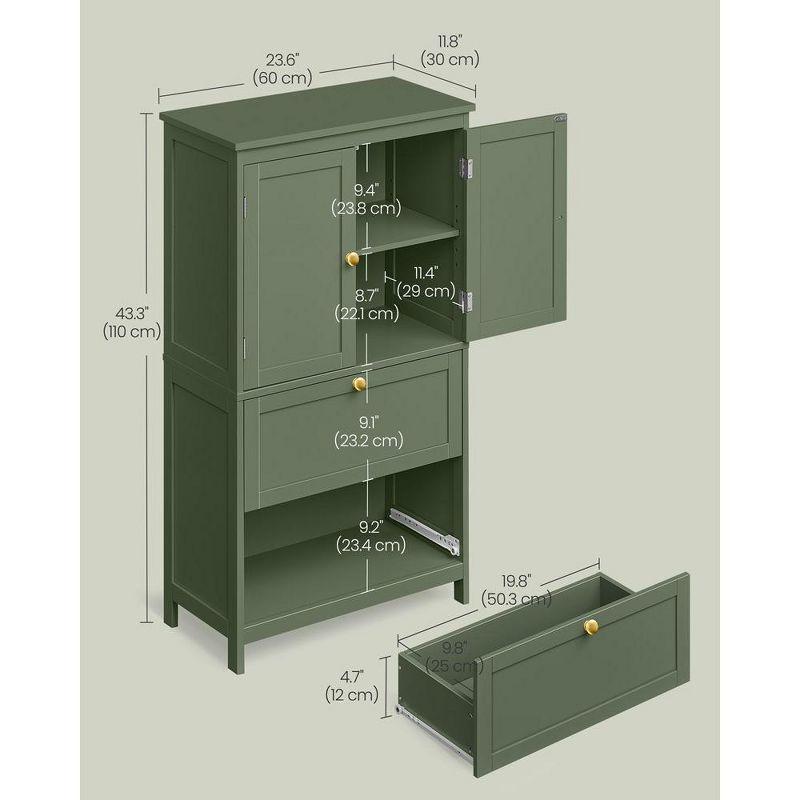 VASAGLE Bathroom Floor Storage Cabinet, Bathroom Storage Unit, Freestanding Cabinet with 2 Drawers and 2 Doors,Forest Green