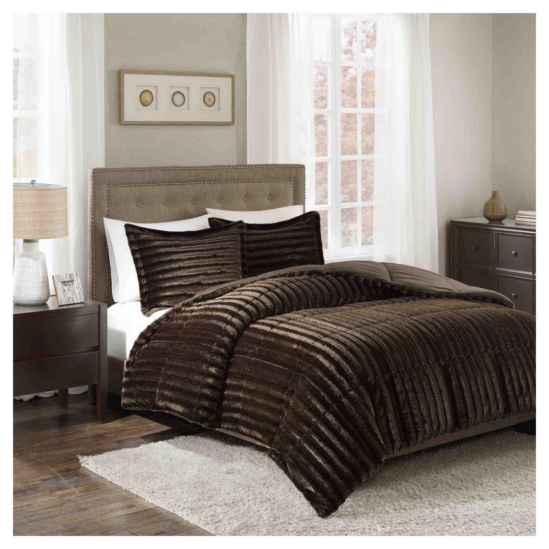 Chocolate Full Faux Fur 3-Piece Comforter Set