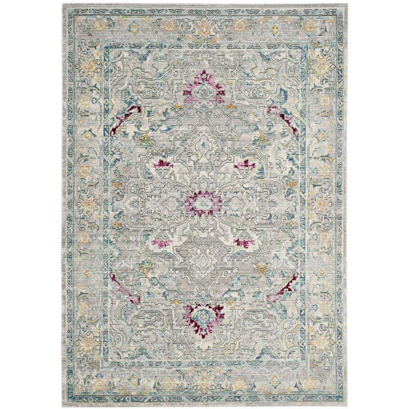 Gray and Multicolor Rectangular Synthetic Area Rug