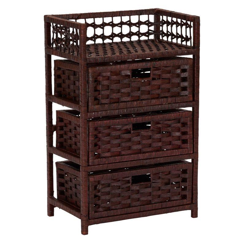 Woven 3 Drawer Chest with Cutout Handles, Paper Rope Stained