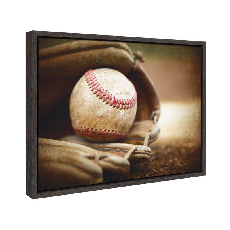 DesignOvation 18" x 24" Sylvie Baseball Glove Framed Canvas by Shawn St. Peter Gray: Vintage Sports Wall Art