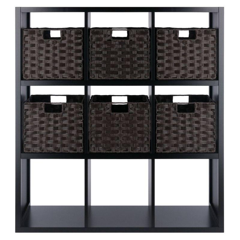 Modernistic Black 3x3 Storage Shelf with Foldable Chocolate Baskets