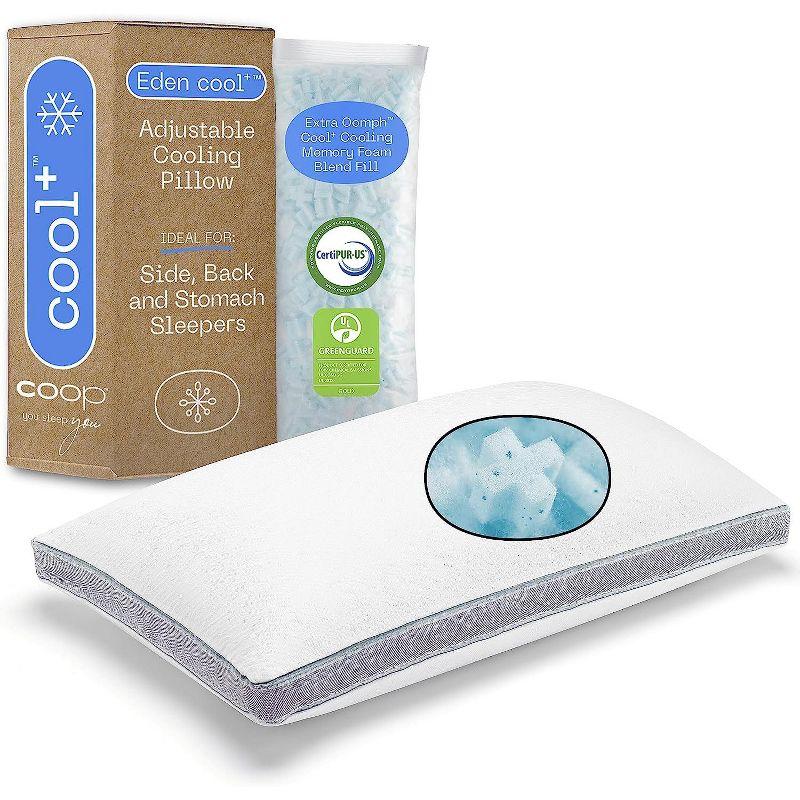 Coop Home Goods The Eden Cool+ Adjustable Pillow, Queen Size Plus Memory Foam Pillows with Cooling Gel, Back, Stomach or Side Sleeper, Neck Support