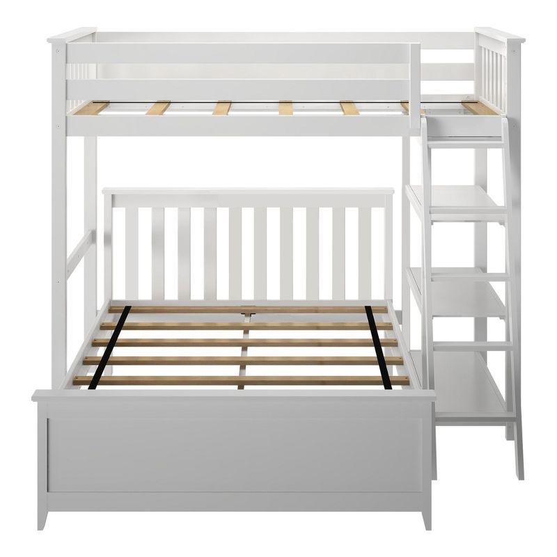 Max & Lily Solid wood L-Shaped Bunk Bed, Twin over Full with Bookcase for Kids, White