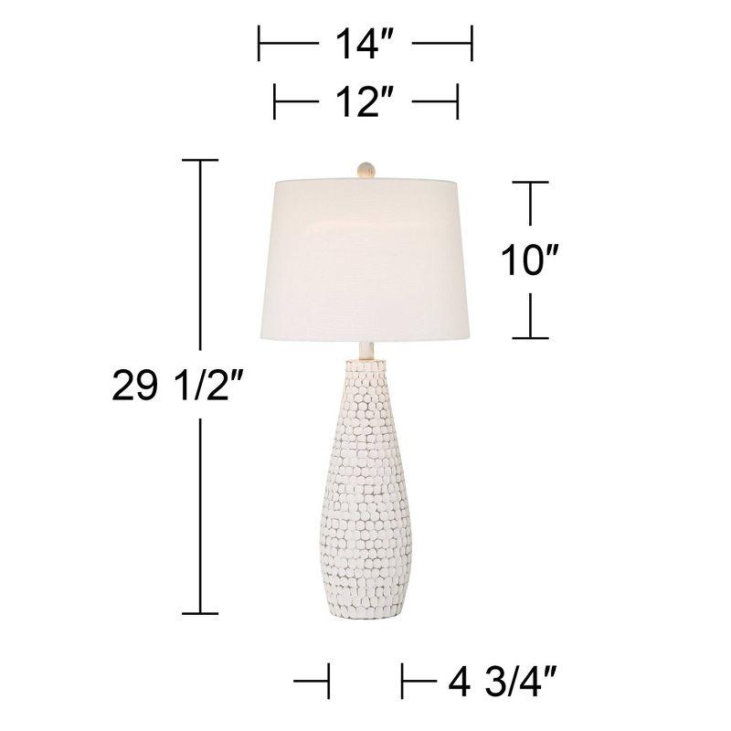 360 Lighting 29 1/2" Tall Modern Coastal End Table Lamps Set of 2 USB Port Whitewash Ceramic White Shade Living Room Charging Bedroom Bedside