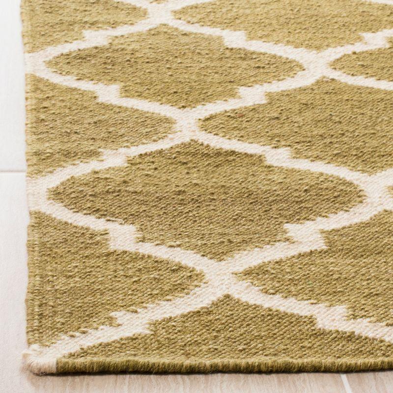 Ivory and Green Handmade Wool Flat Woven Square Rug