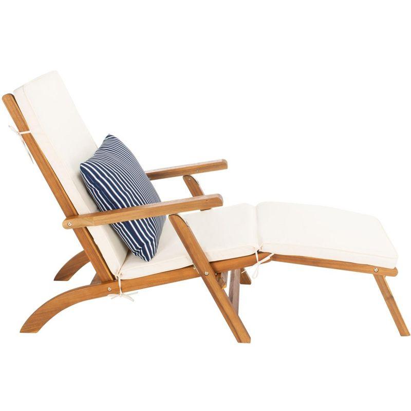 Palmdale Lounge Chair - Outdoor - PAT7015 - Natural/Beige + Blue Stripped Pillow -Safavieh