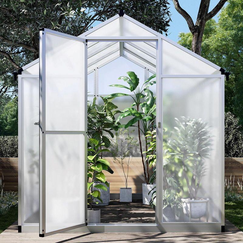 6x8 FT Greenhouse for Outdoors, Polycarbonate Greenhouse with Quick Setup Structure and Roof Vent