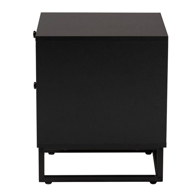 Declan Wood and Natural Rattan 2 Drawer End Table Espresso Brown/Black - Baxton Studio