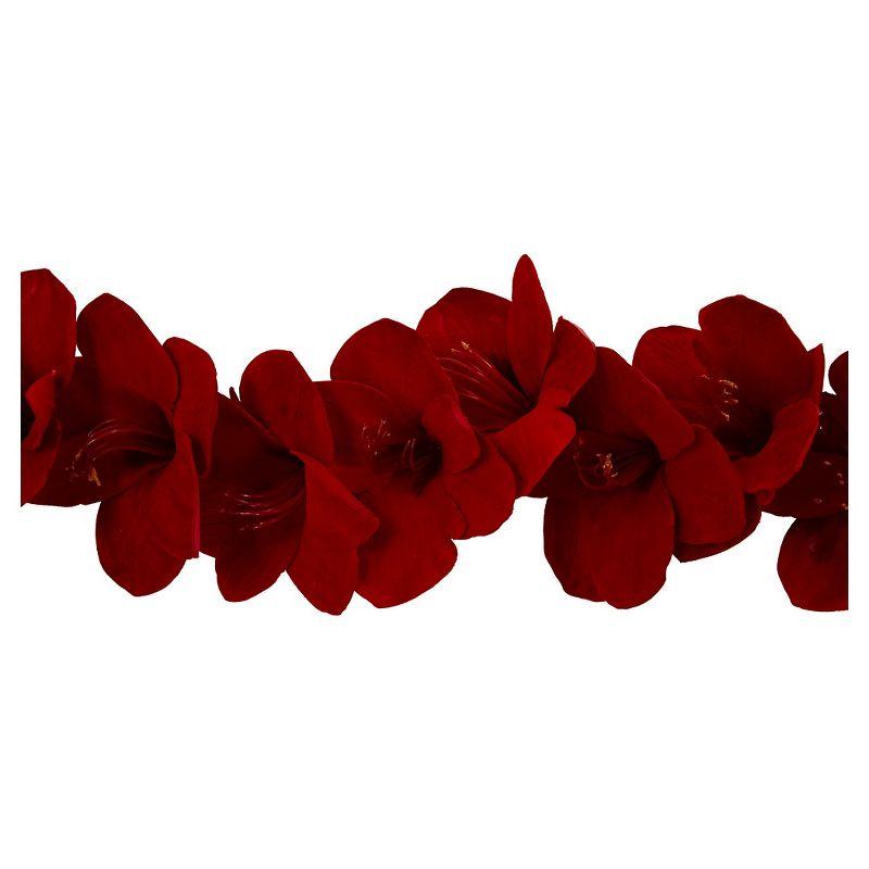 Festive Red Amaryllis 5' Silk Garland for Outdoor Holiday Decor