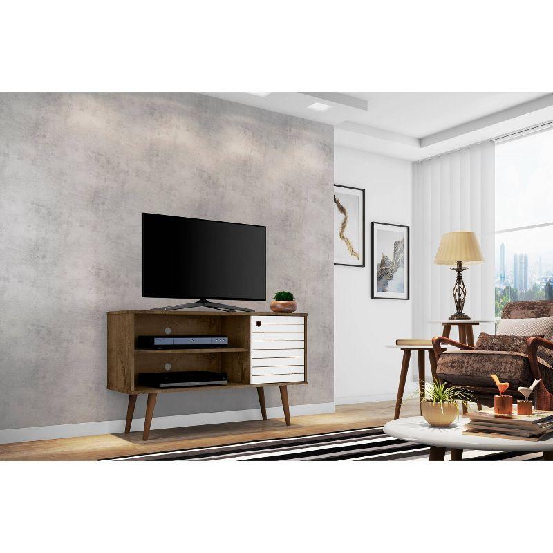 Manhattan Comfort Liberty Mid-Century Modern 2 Shelves and 1 Door TV Stand for TVs up to 46" Rustic Brown/White