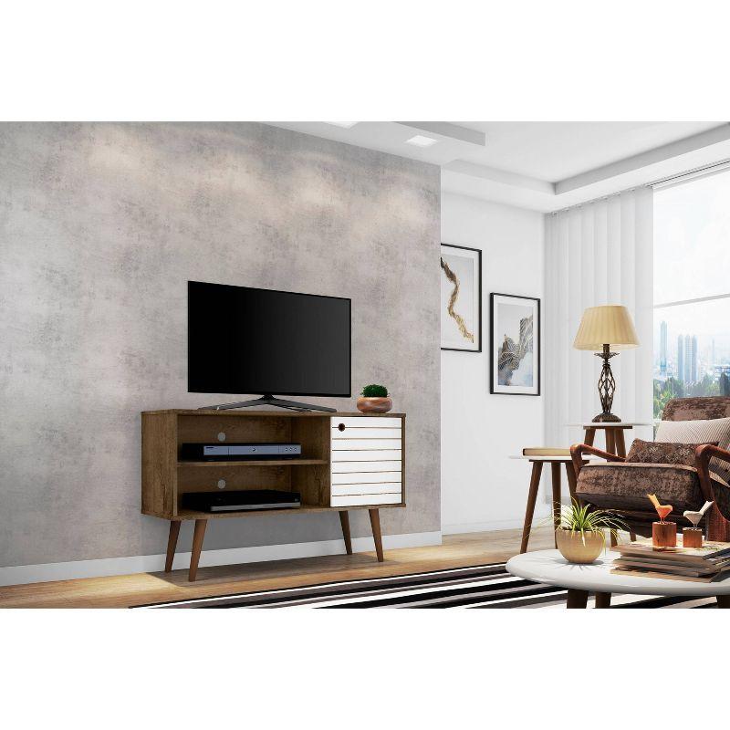 Rustic Brown and White Mid-Century Modern TV Stand with Cabinet