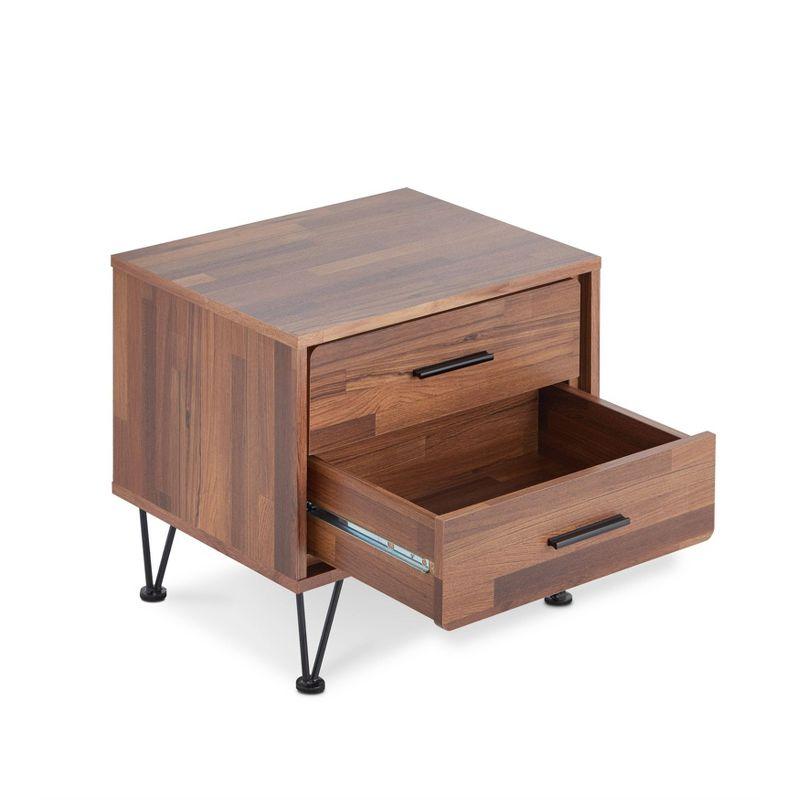 20" Deoss Accent Table Walnut Finish - Acme Furniture: Glass Top, Geometric Base, No Tools Assembly