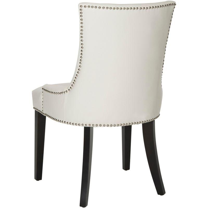 Elegant White Leather Upholstered Side Chair with Birch Wood Legs