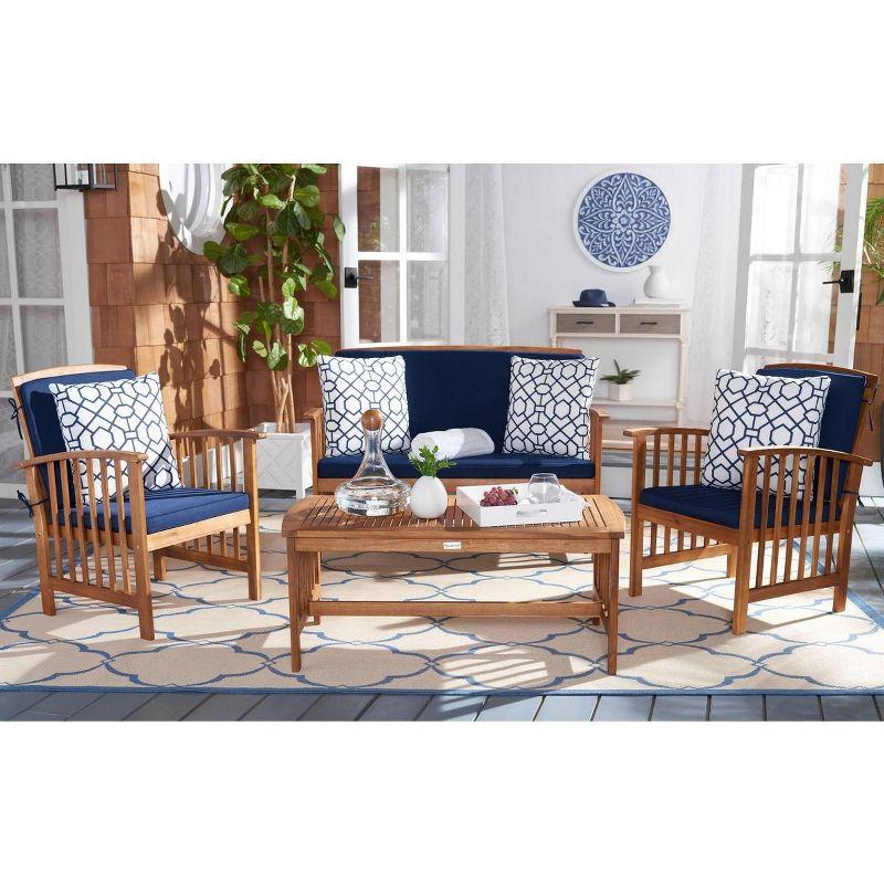 Rocklin 4 Piece Patio Outdoor Conversation Set - Natural/Navy/Blue / White - Safavieh