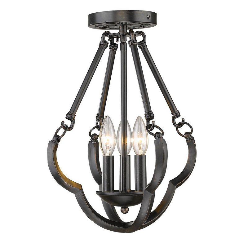 Aged Bronze 3-Light Semi-Flush Mount Fixture with Glass Shades