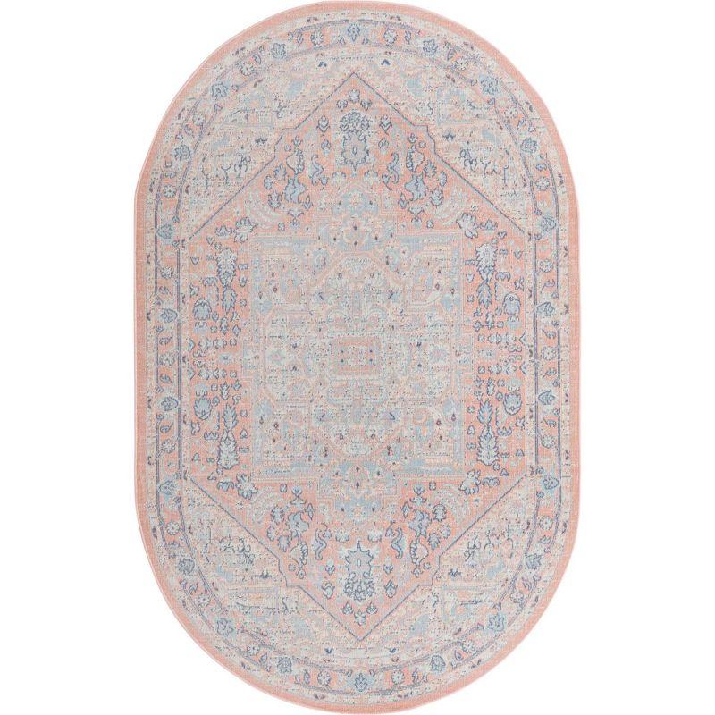 Unique Loom Whitney Collection Area Rug - Milano (5'  x 8' Oval Powder Pink/Blue)