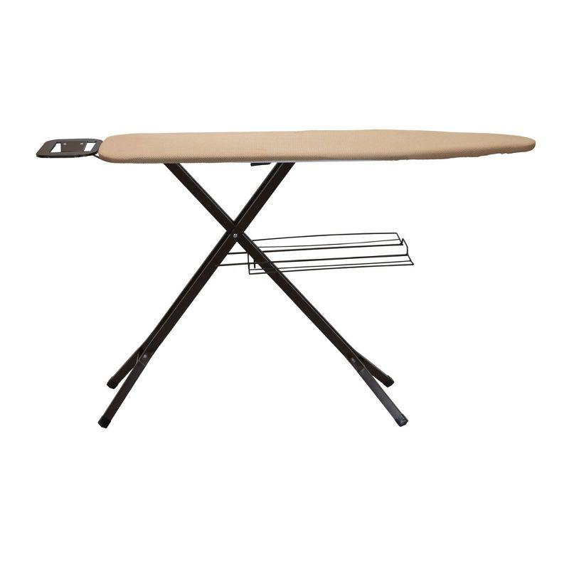 Household Essentials Ironing Center Mesh Steel Top Bronze: Adjustable Non-Slip Ironing Board with Iron Rest