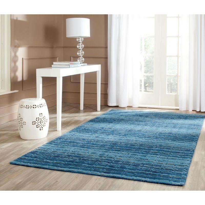 Hand-Knotted Blue Wool Round Striped Area Rug