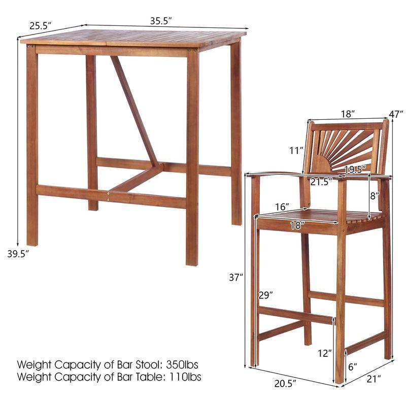 Costway 3PCS Bar Set Acacia Wood Bar Height Patio Bistro Dining Set Outdoor