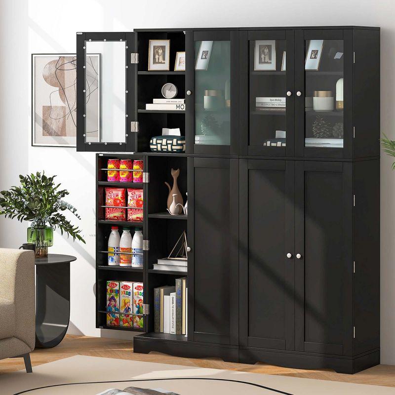 Costway 63.5" Tall Kitchen Pantry Storage Cabinet with Glass Door Storage Shelves Black/White