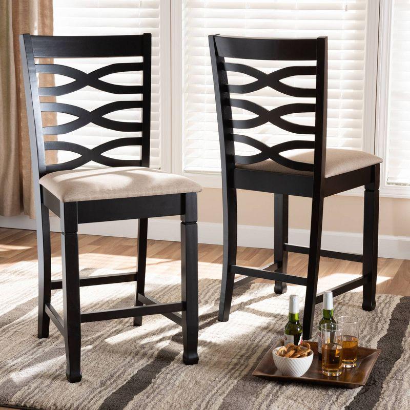 Baxton Studio Set of 2 Caron Finished Wood Counter Height Barstools Sand Brown: Rubberwood Frame, Foam Padded, Cut-Out Back Design