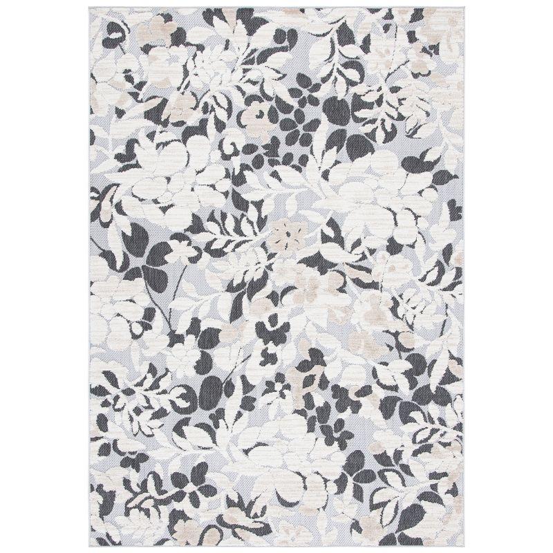 Ivory and Charcoal Floral Synthetic Indoor/Outdoor Rug