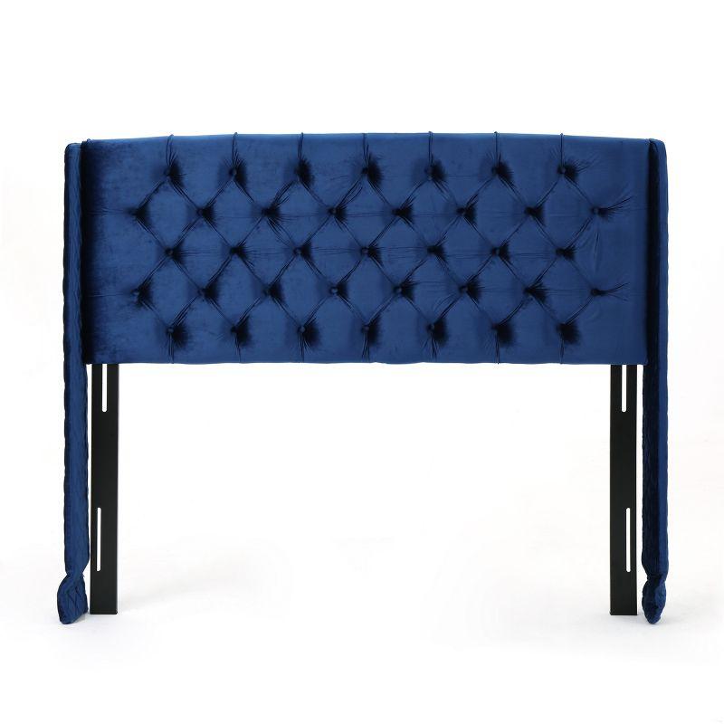 Lidia Navy Blue Velvet Wingback Tufted Full/Queen Headboard