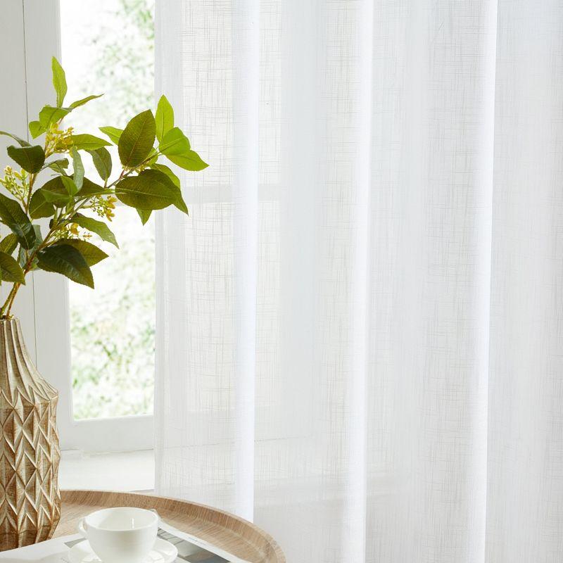 HLC.ME Linda Faux Linen Textured Semi Sheer Privacy Sun Light Filtering Window Rod Pocket Thick Curtains Panels, Set of 2 - White, 54 W x 72 L