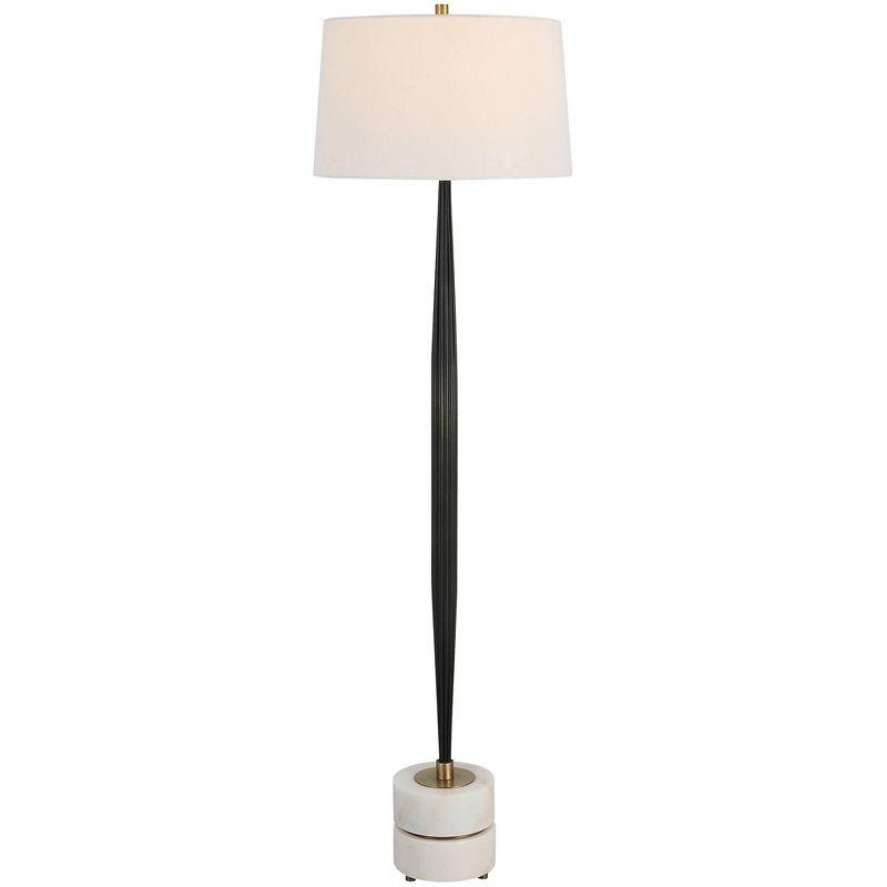 Modern White Marble and Brushed Brass Floor Lamp with Drum Shade