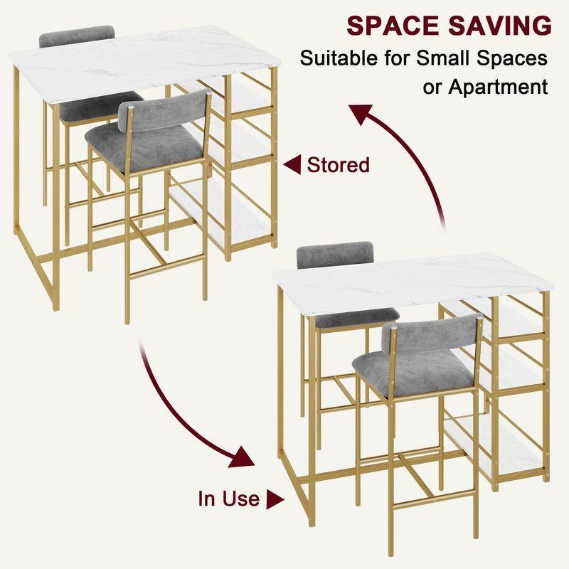 Gold and Gray 3-Piece Dining Set with Storage Shelves