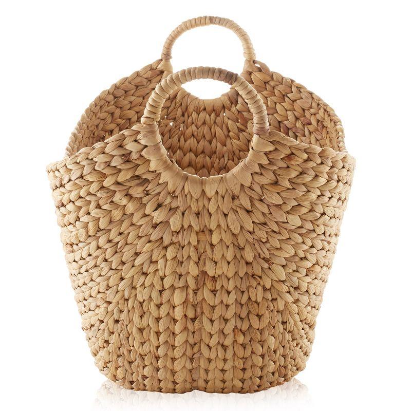 Casafield Large Boat Basket with Handles - Espresso, Water Hyacinth Woven Storage Tote for Blankets, Laundry, Bathroom, Bedroom, Living Room