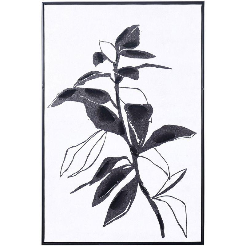 Black and White Abstract Leaf Canvas Art with Frame, 26" x 38"