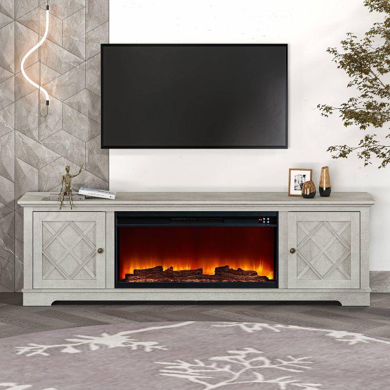 78" Farmhouse TV Stand for TVs up to 80" with Electric Fireplace Off-White - Festivo