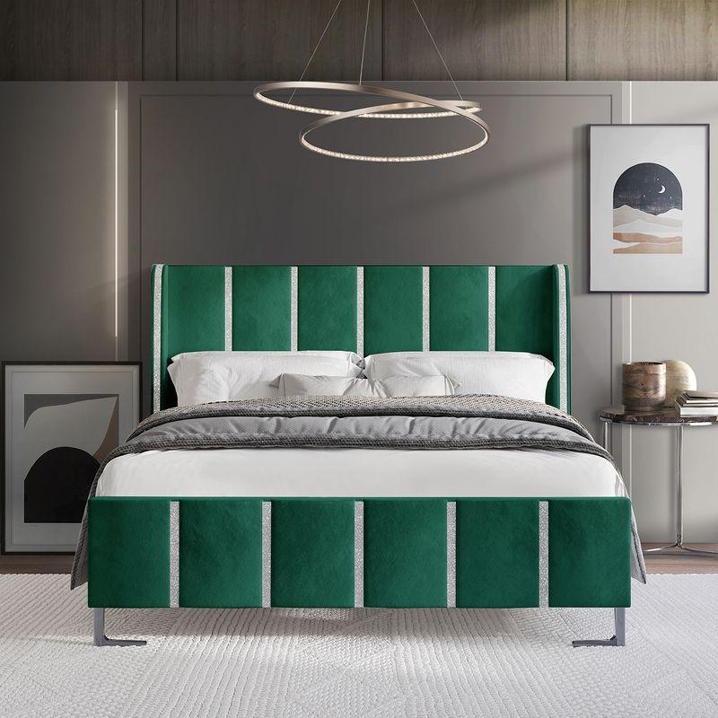 ChaletPosh Full Size Upholstered Bed in Green Velvet