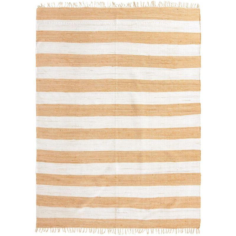 Unique Loom Chindi Rag Collection Area Rug - Striped (9'  x 12' 2" Rectangle Beige/Ivory)