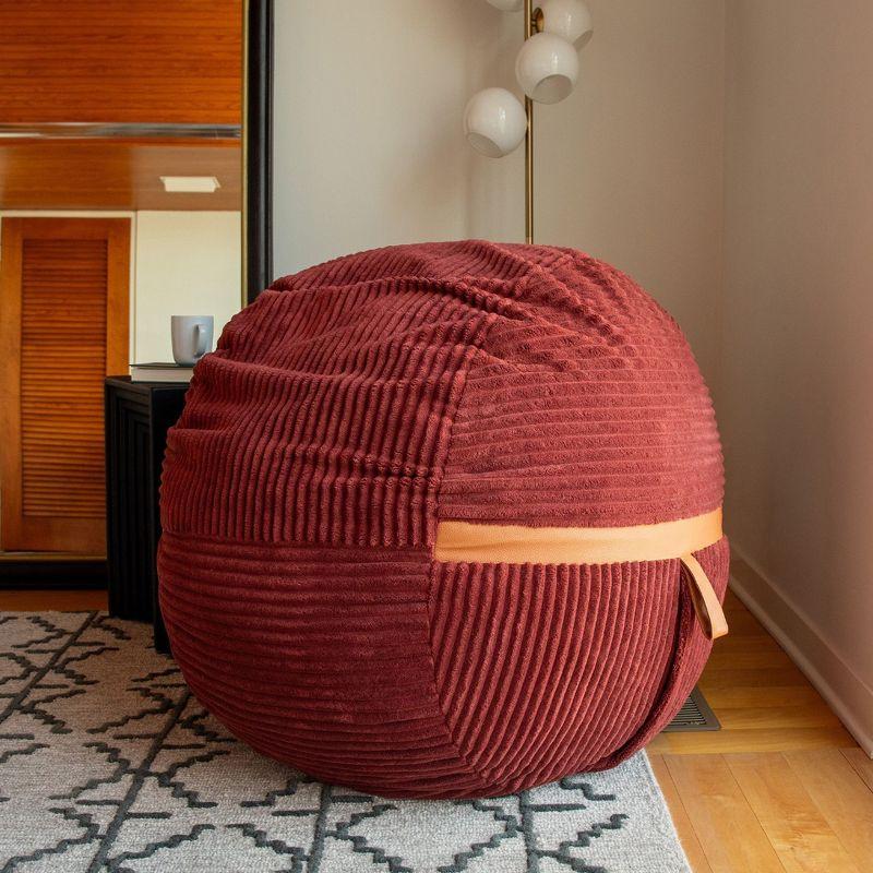 Big Joe Foam Filled Bean Bag Chair with Removable Cover, Corded Plush, Vegan Leather Accents, Medium to XXL Size